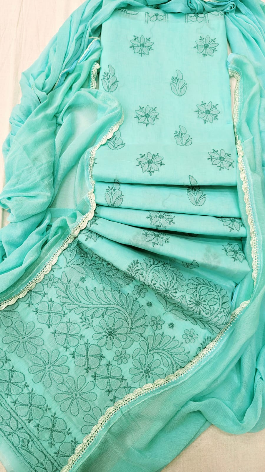 Paridhan Chikan Authentic Lucknowi Chikankari Cotton Dress Material – Kurta, Salwar & Dupatta