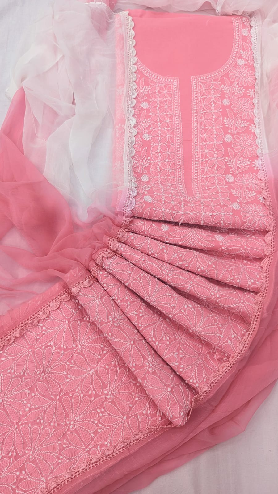 lucknowi cotton dress material Lavangi Women Lucknow Chikan Gajiri Unstitched Cotton Dress Material for Kurti, Bottom & Dupatta