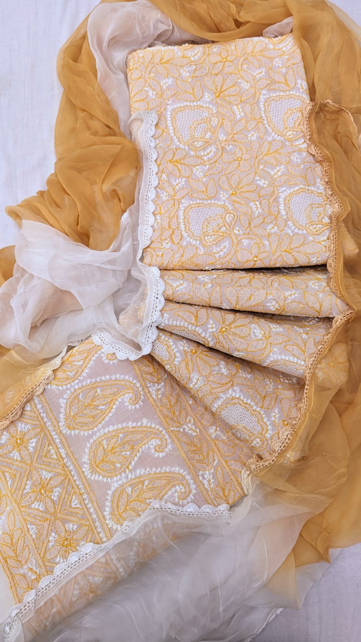 Premium Chikankari Cotton Dress Material 3 pc Paridhan Chikan Exclusive Premium Chikankari Cotton Dress Material 3 pc Paridhan Chikan Exclusive