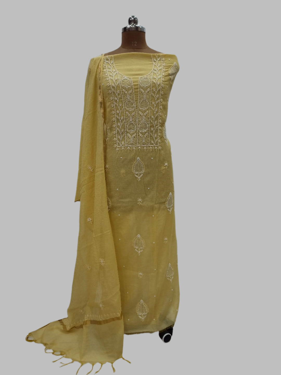 Pure Mulmul dress material- Yellow