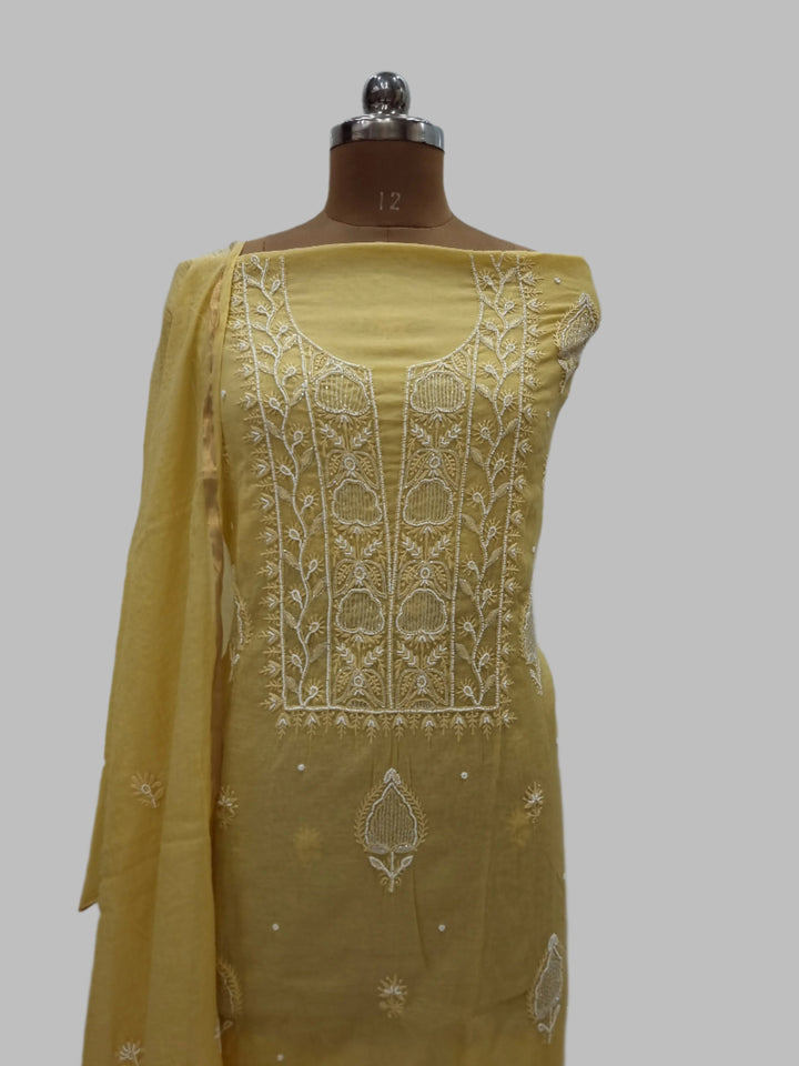 Pure Mulmul dress material- Yellow