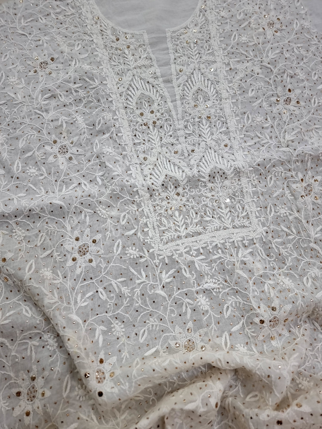 Pure Mulmul chikankari dress material- white