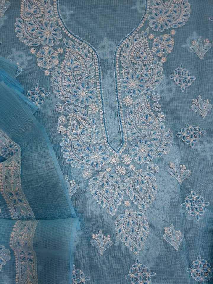 Kota Chikankari Dress material Blue