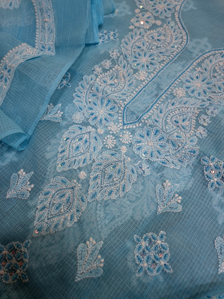 Kota Chikankari Dress material Blue