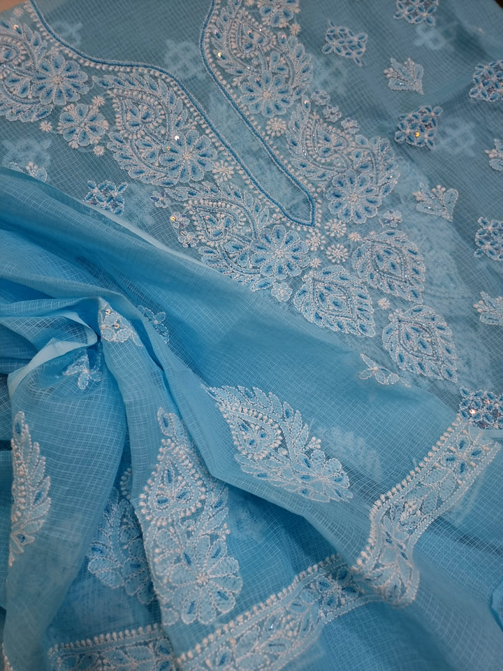 Kota Chikankari Dress material Blue