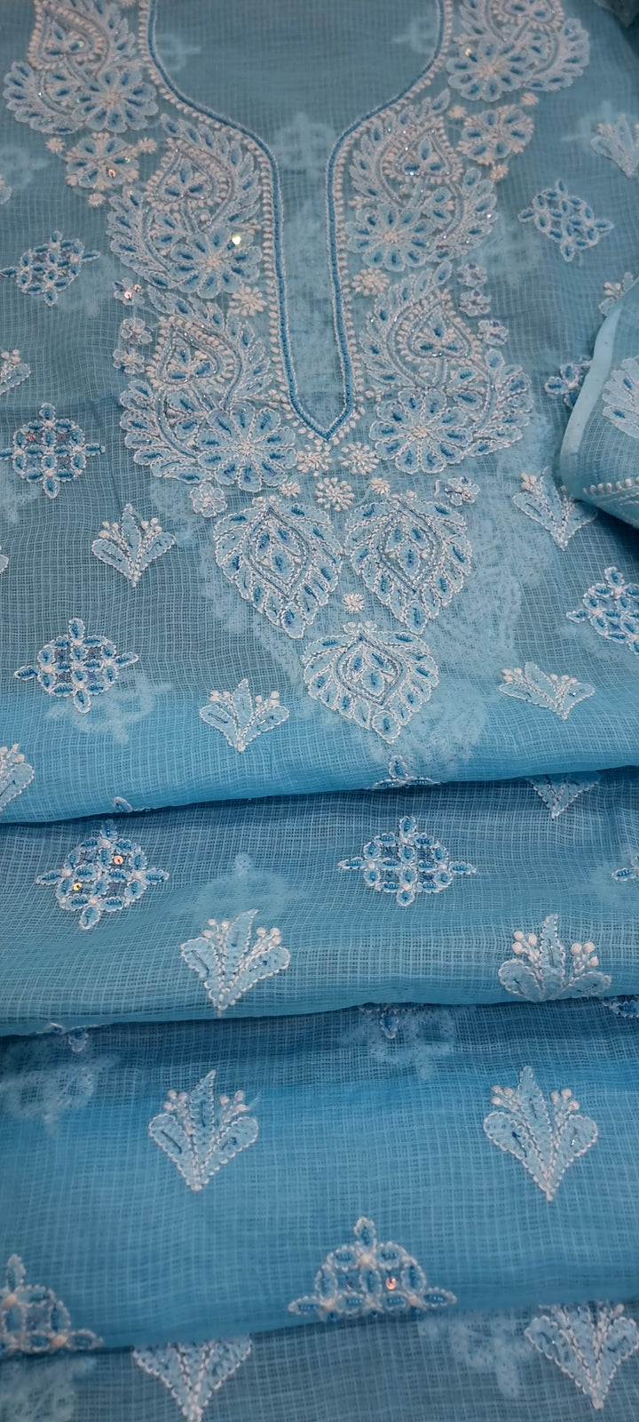 Kota Chikankari Dress material Blue