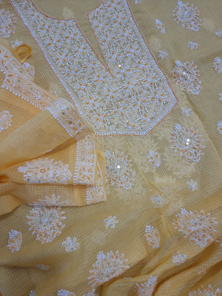 Kota chikankari unstitched Dress Material yellow