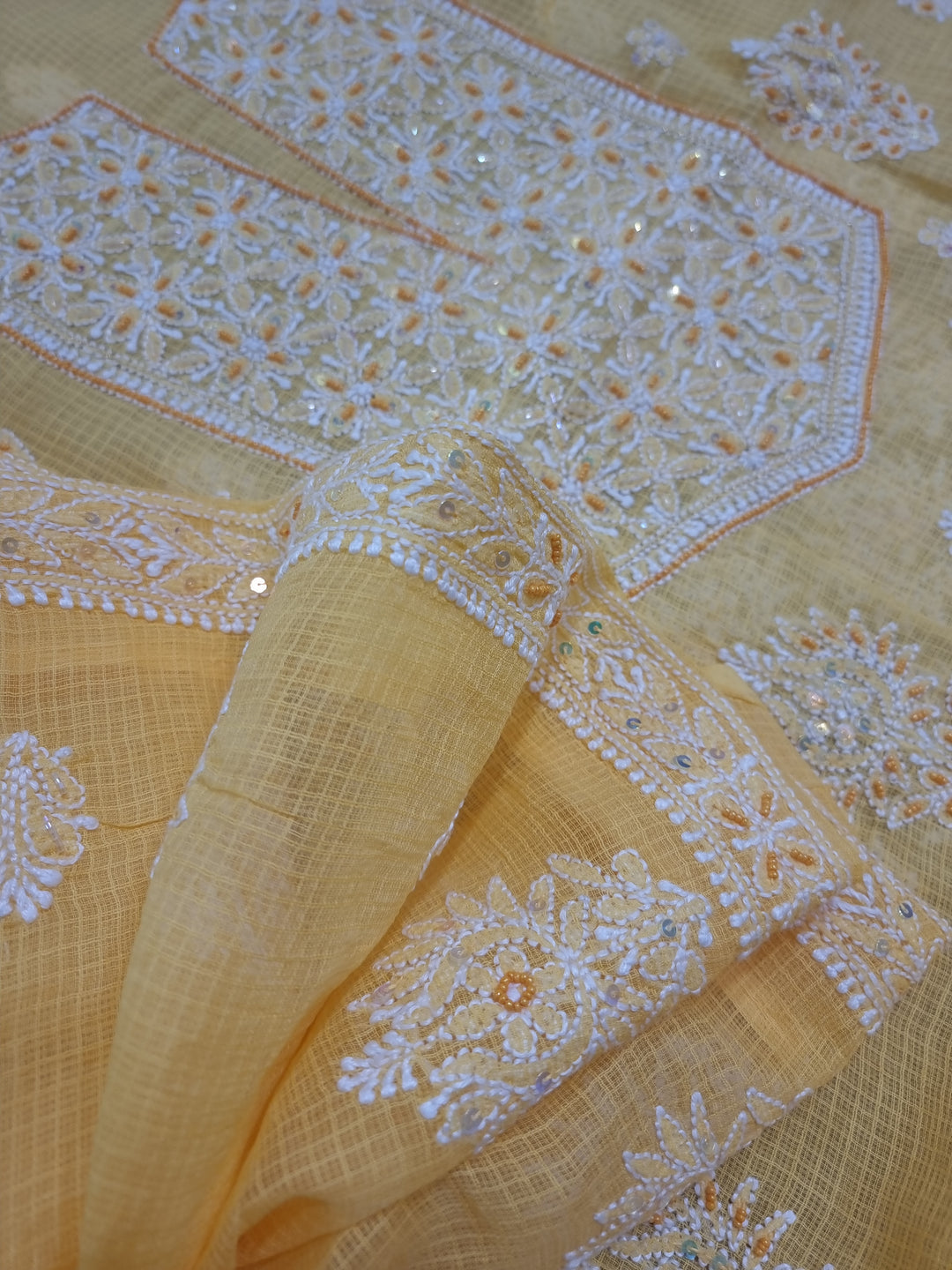 Kota chikankari unstitched Dress Material yellow