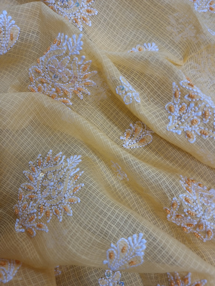 Kota chikankari unstitched Dress Material yellow