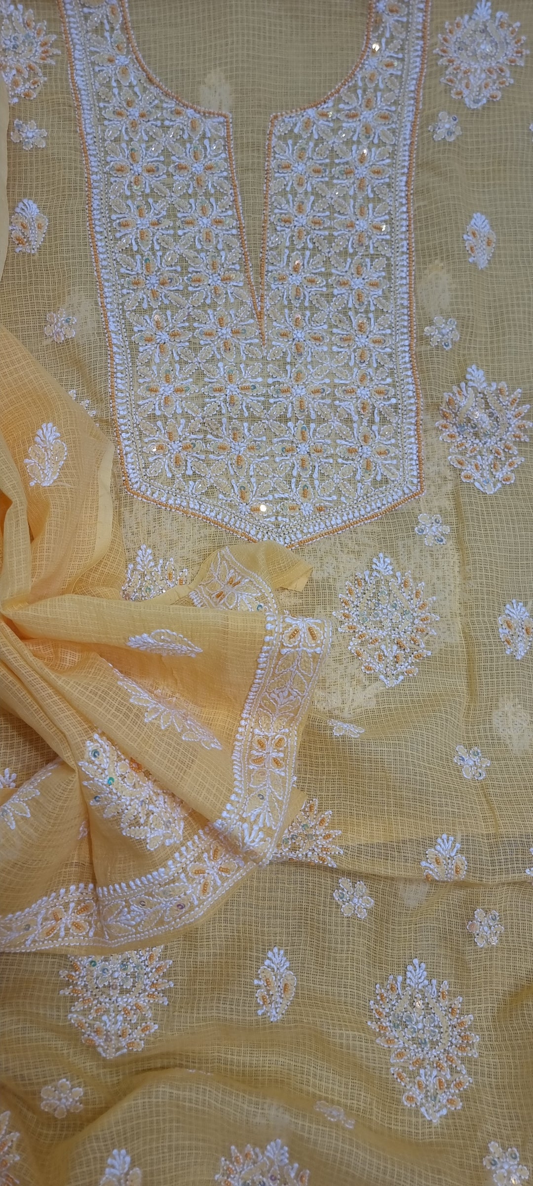 Kota chikankari unstitched Dress Material yellow