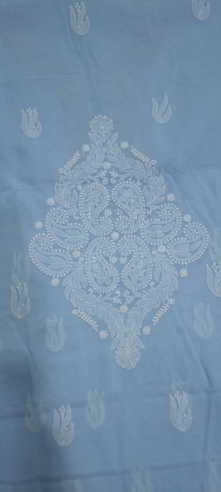 Parsigara Chikankari Cotton Mul Dress Material blue