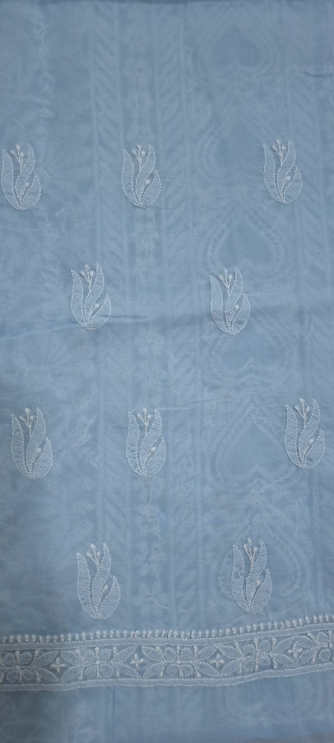 Parsigara Chikankari Cotton Mul Dress Material blue