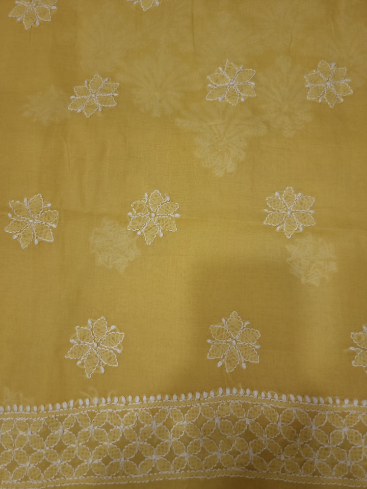 Parsigara Chikankari Cotton Mul Dress Material yellow