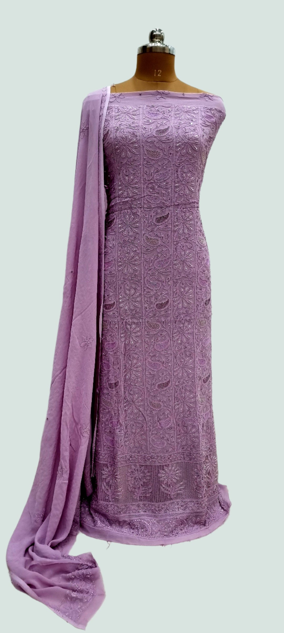 Purple chikankari premium Georgette dress material