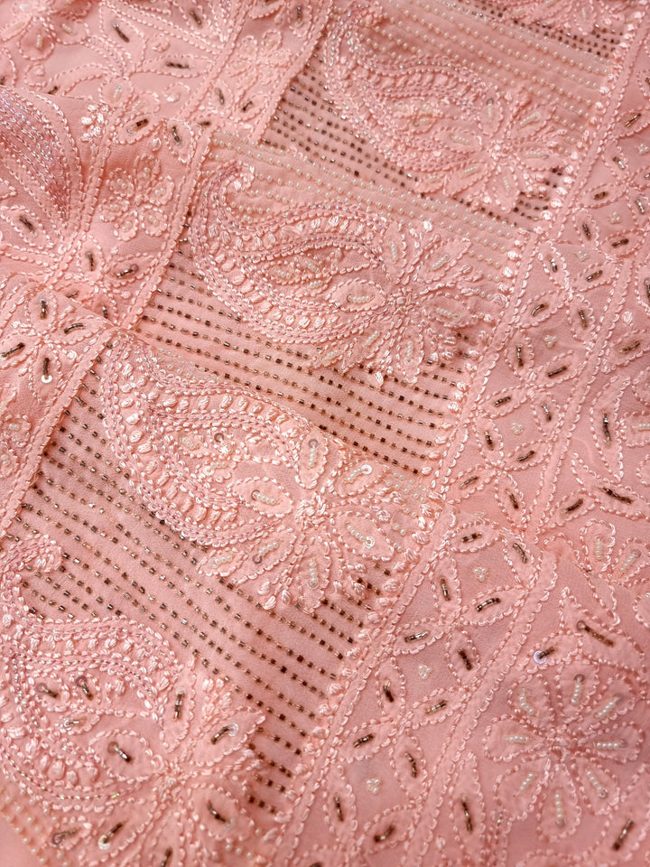 Peach premium Georgette chikankari dress material