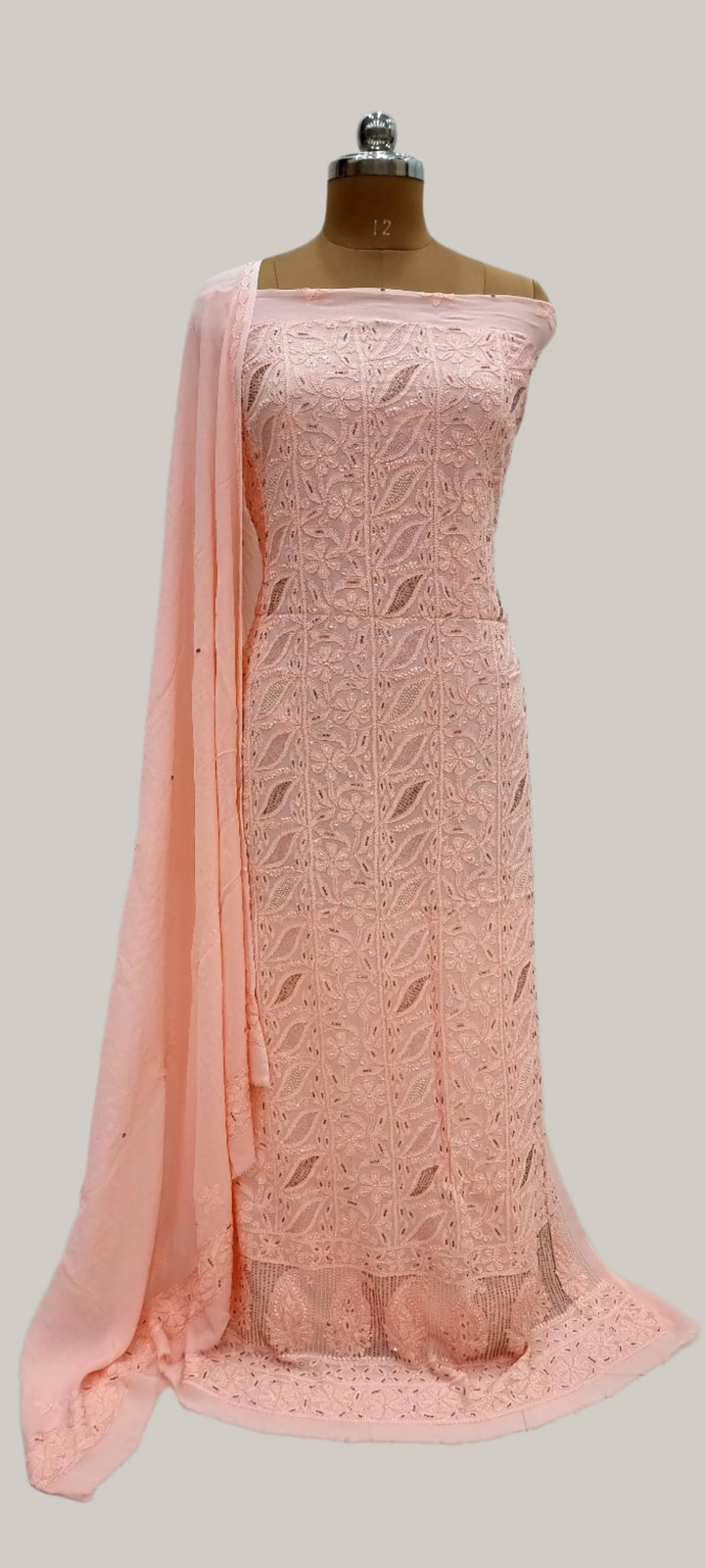 Peach premium Georgette chikankari dress material