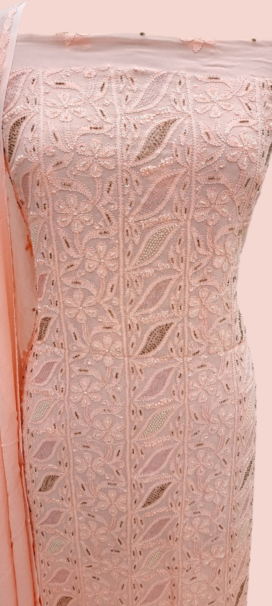 Peach premium Georgette chikankari dress material