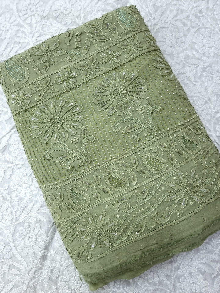 Premium Georgette chikankari dress Material- Green