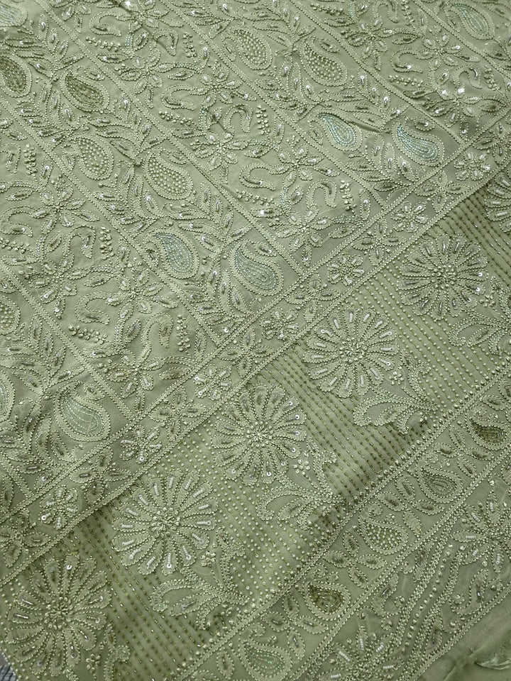 Premium Georgette chikankari dress Material- Green