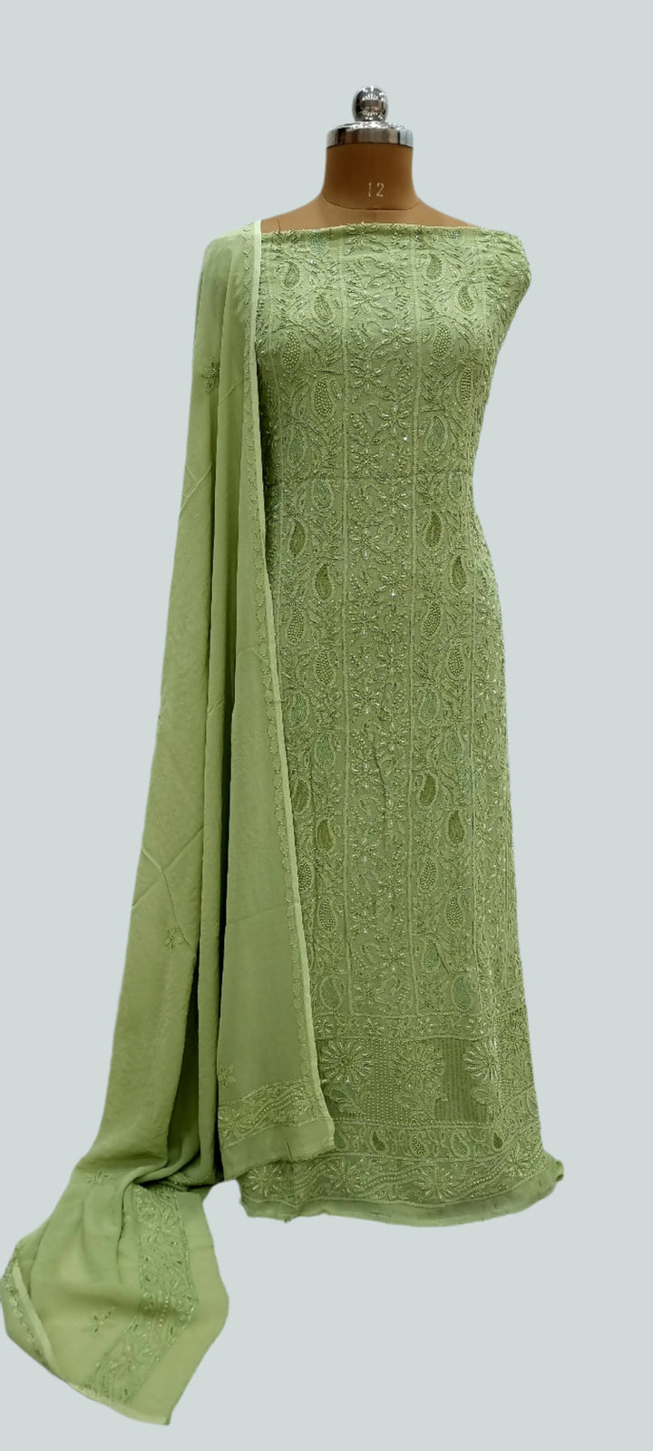 Premium Georgette chikankari dress Material- Green