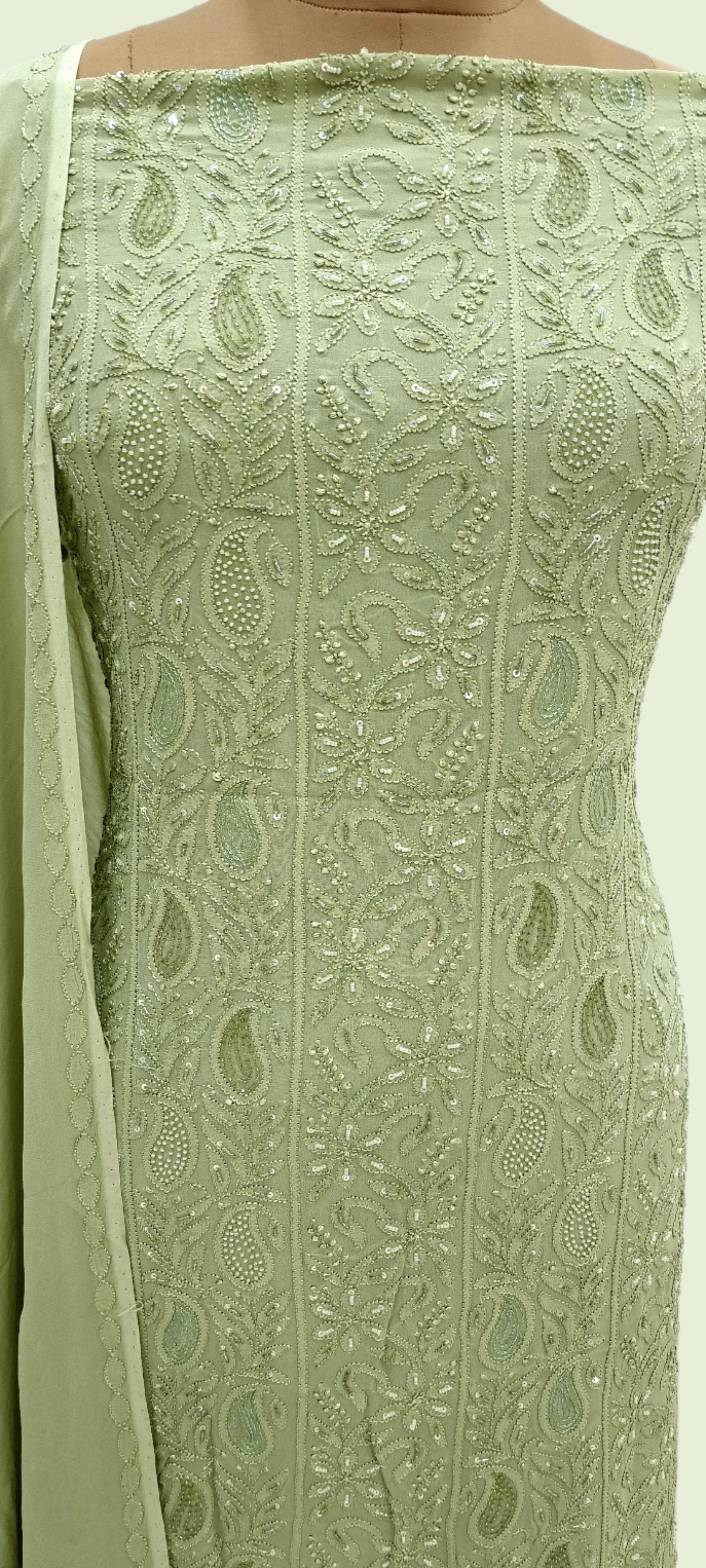 Premium Georgette chikankari dress Material Green Paridhan Chikan Exclusive