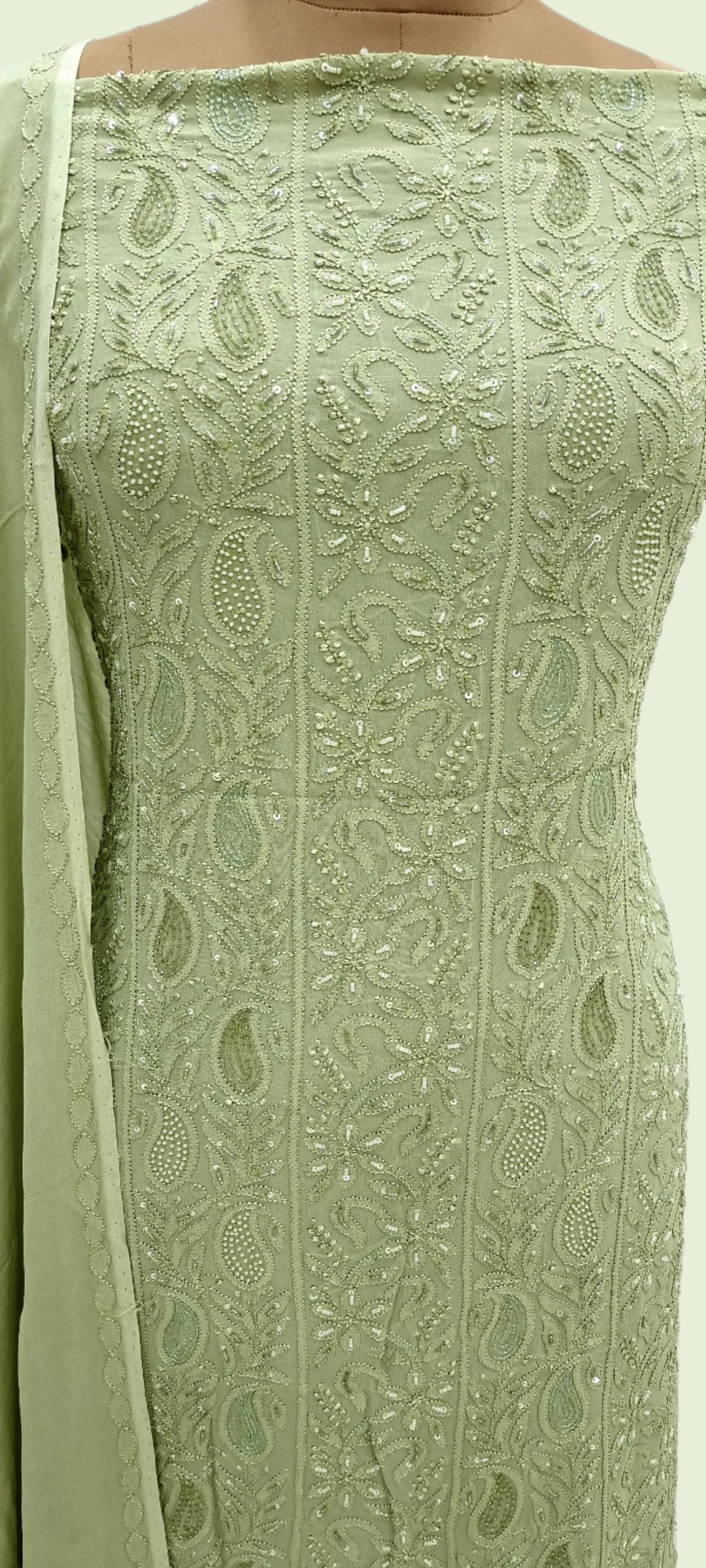 Premium Georgette chikankari dress Material- Green