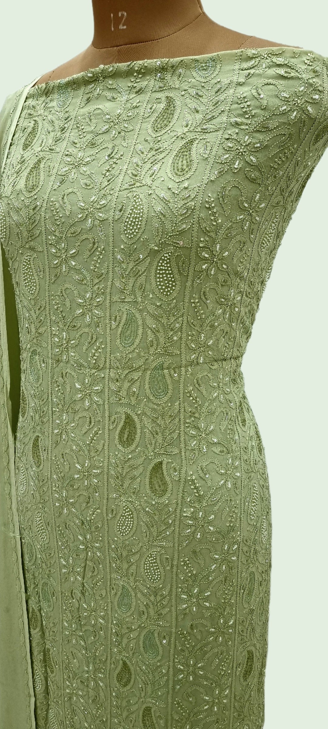 Premium Georgette chikankari dress Material- Green