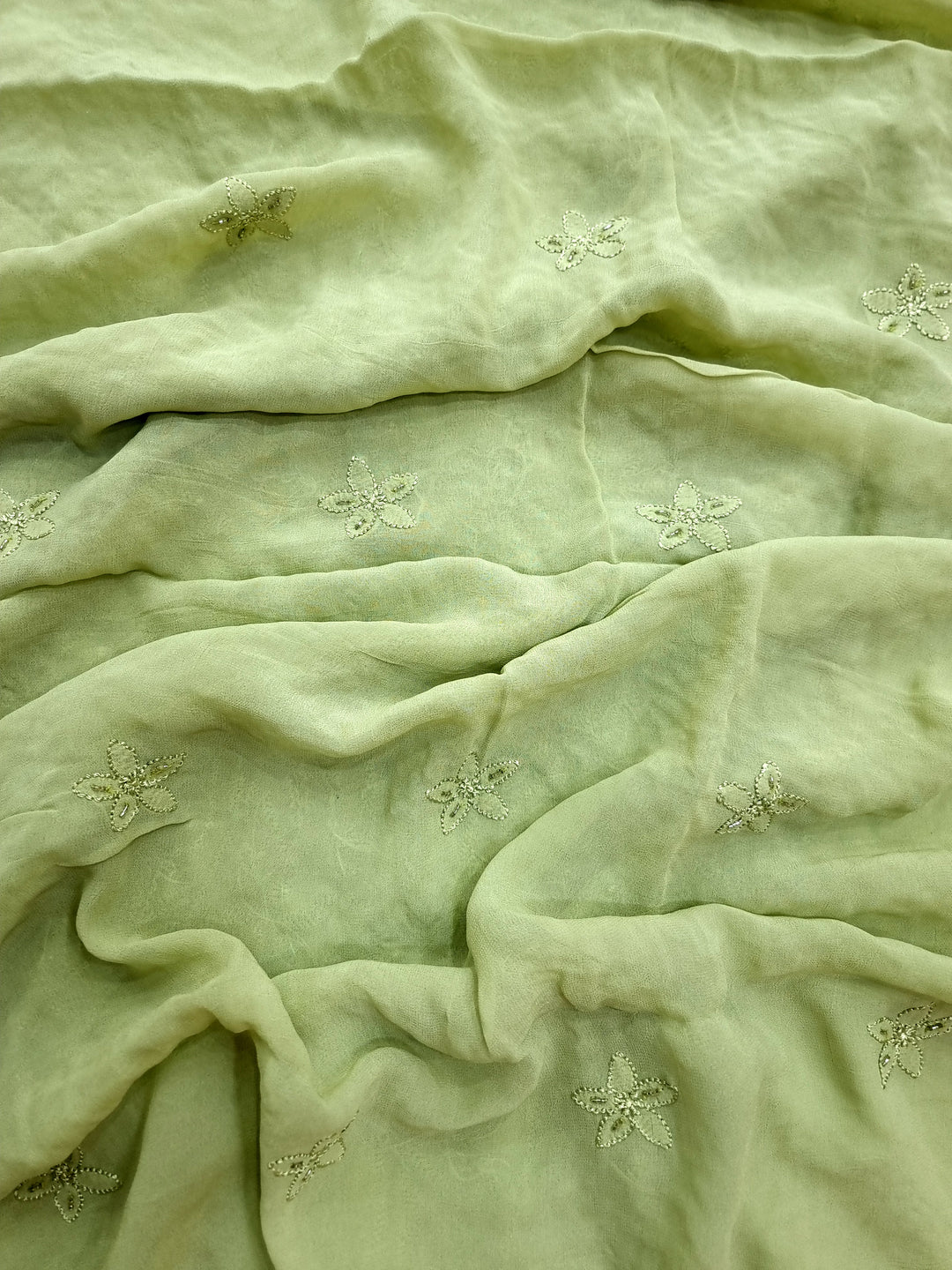 Premium Georgette chikankari dress Material- Green