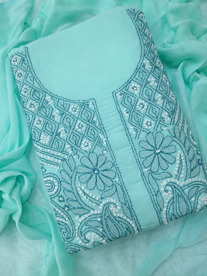 Sea Green Cotton chikankari Dress Material