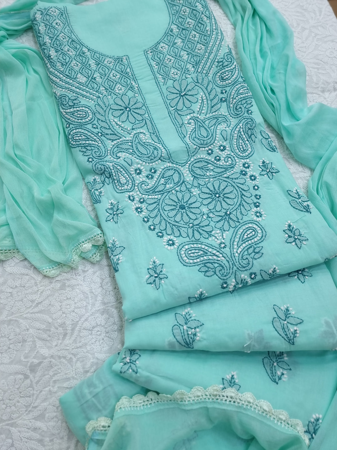 Sea Green Cotton chikankari Dress Material