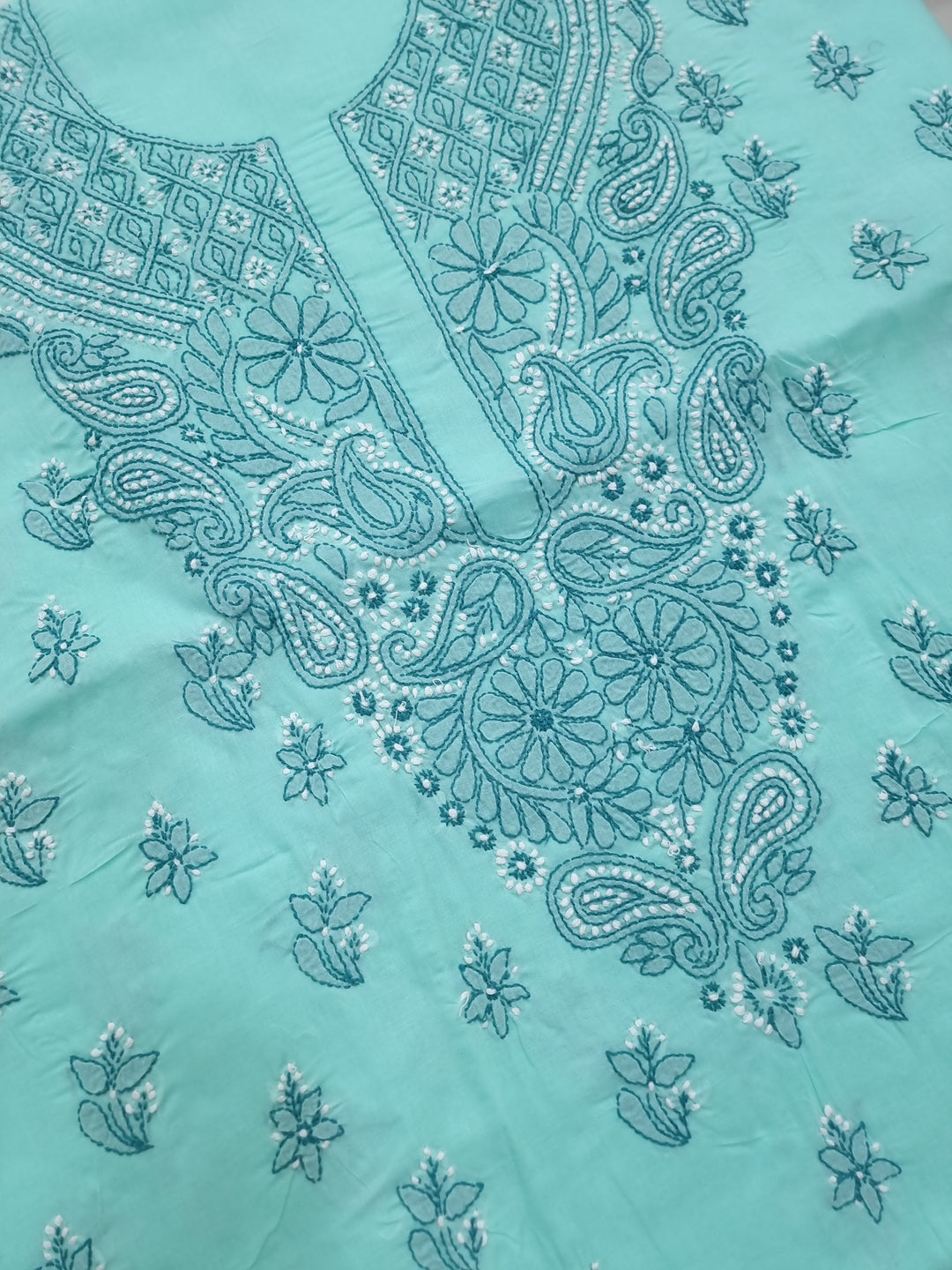 Sea Green Cotton chikankari Dress Material