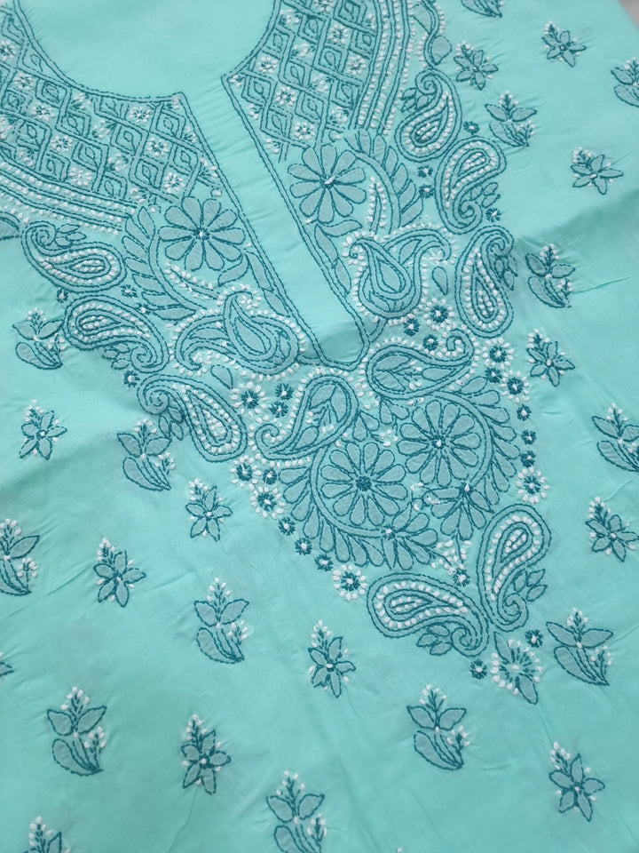 Sea Green Cotton chikankari Dress Material