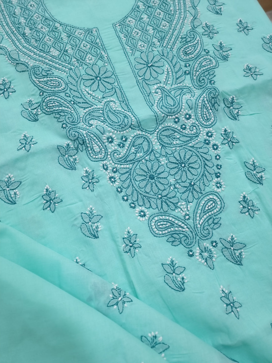 Sea Green Cotton chikankari Dress Material