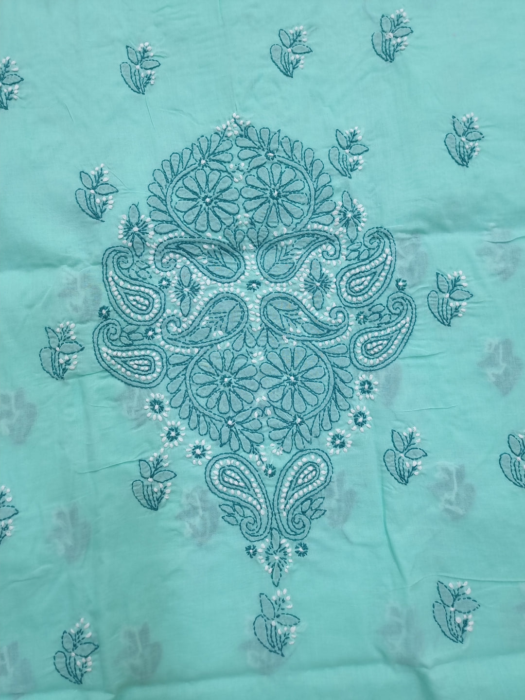 Sea Green Cotton chikankari Dress Material