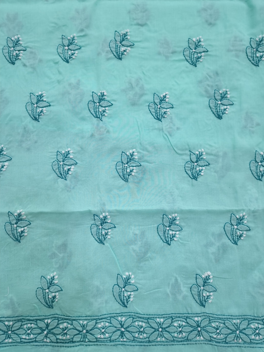 Sea Green Cotton chikankari Dress Material