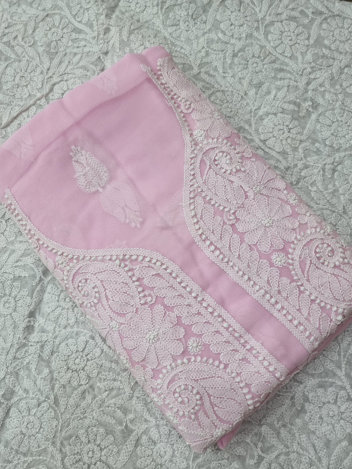 Georgette Chikankari dress material-Baby Pink