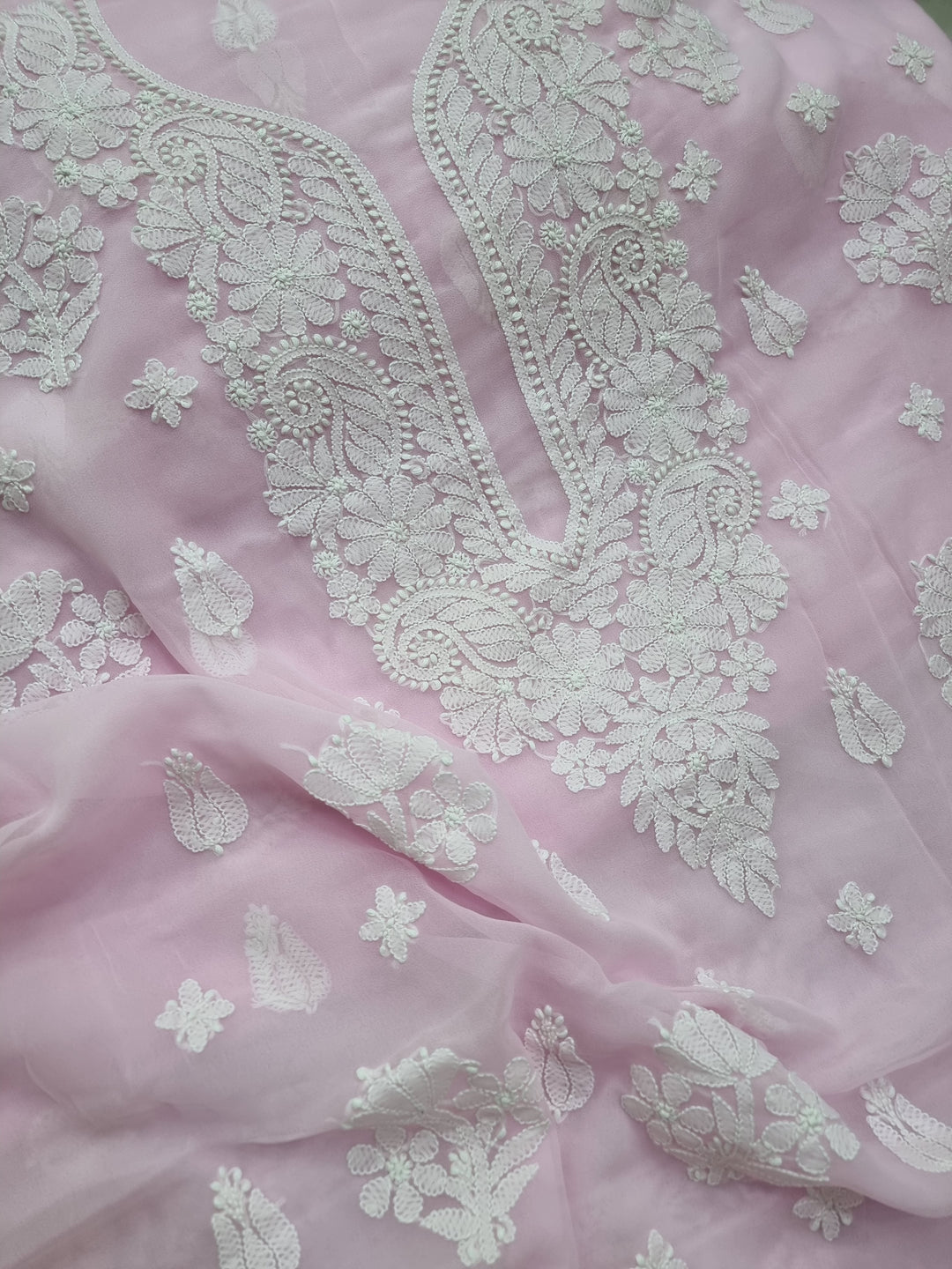 Georgette Chikankari dress material-Baby Pink