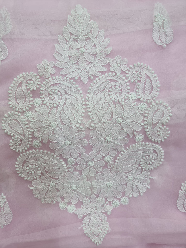 Georgette Chikankari dress material-Baby Pink