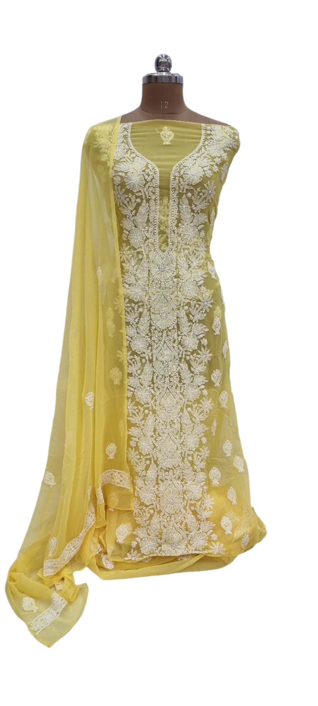 Chikankari Georgette Dress Material- Yellow