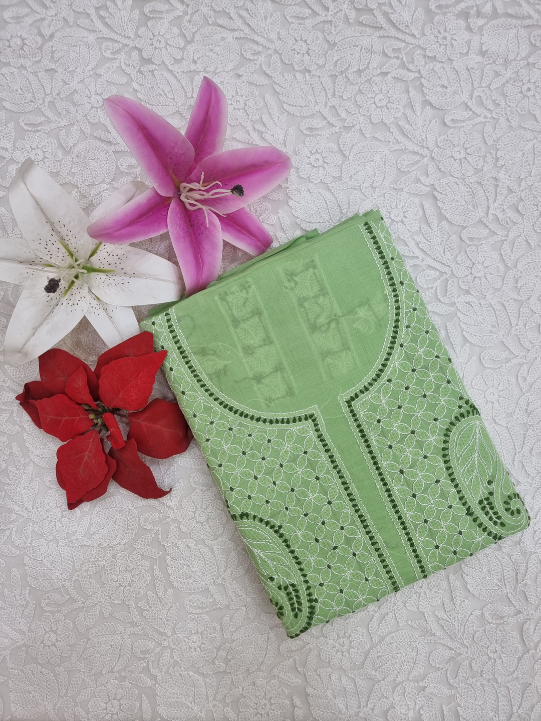 Green cotton chikankari dress material – Paridhan Chikan Exclusive