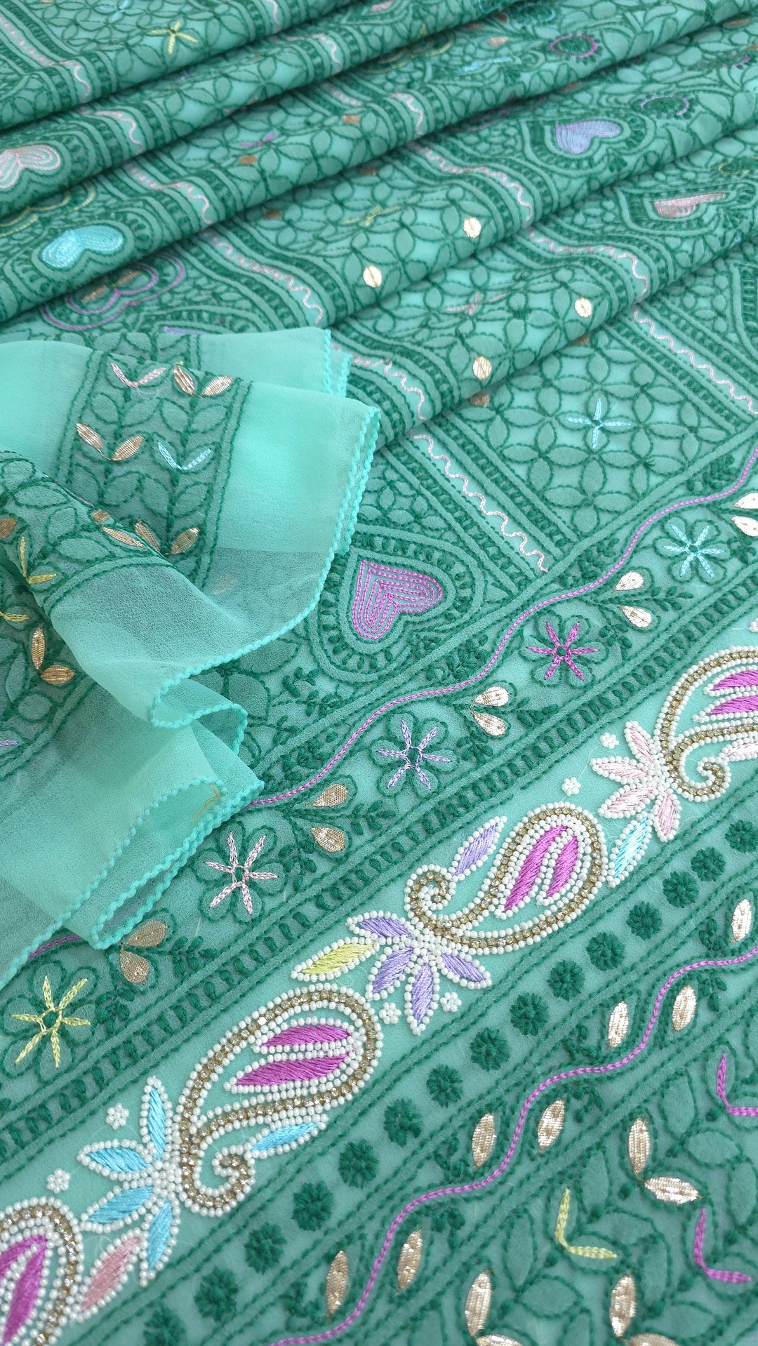 Georgette Chikankari Dress Material Resham Aari pearl Work