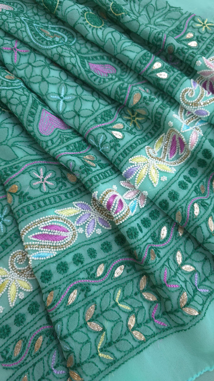 Georgette Chikankari Dress Material Resham Aari pearl Work