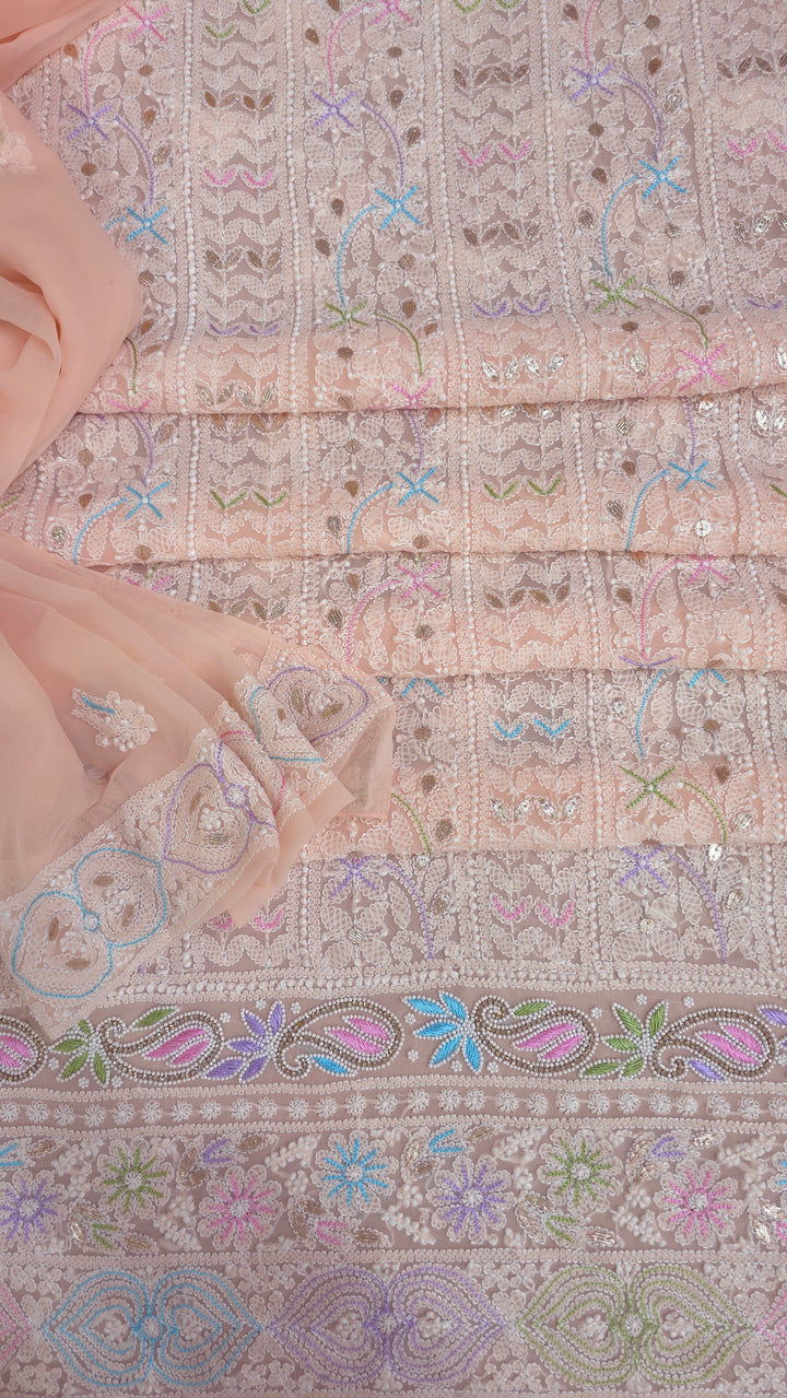Georgette Chikankari Dress Material Resham Aari pearl Work