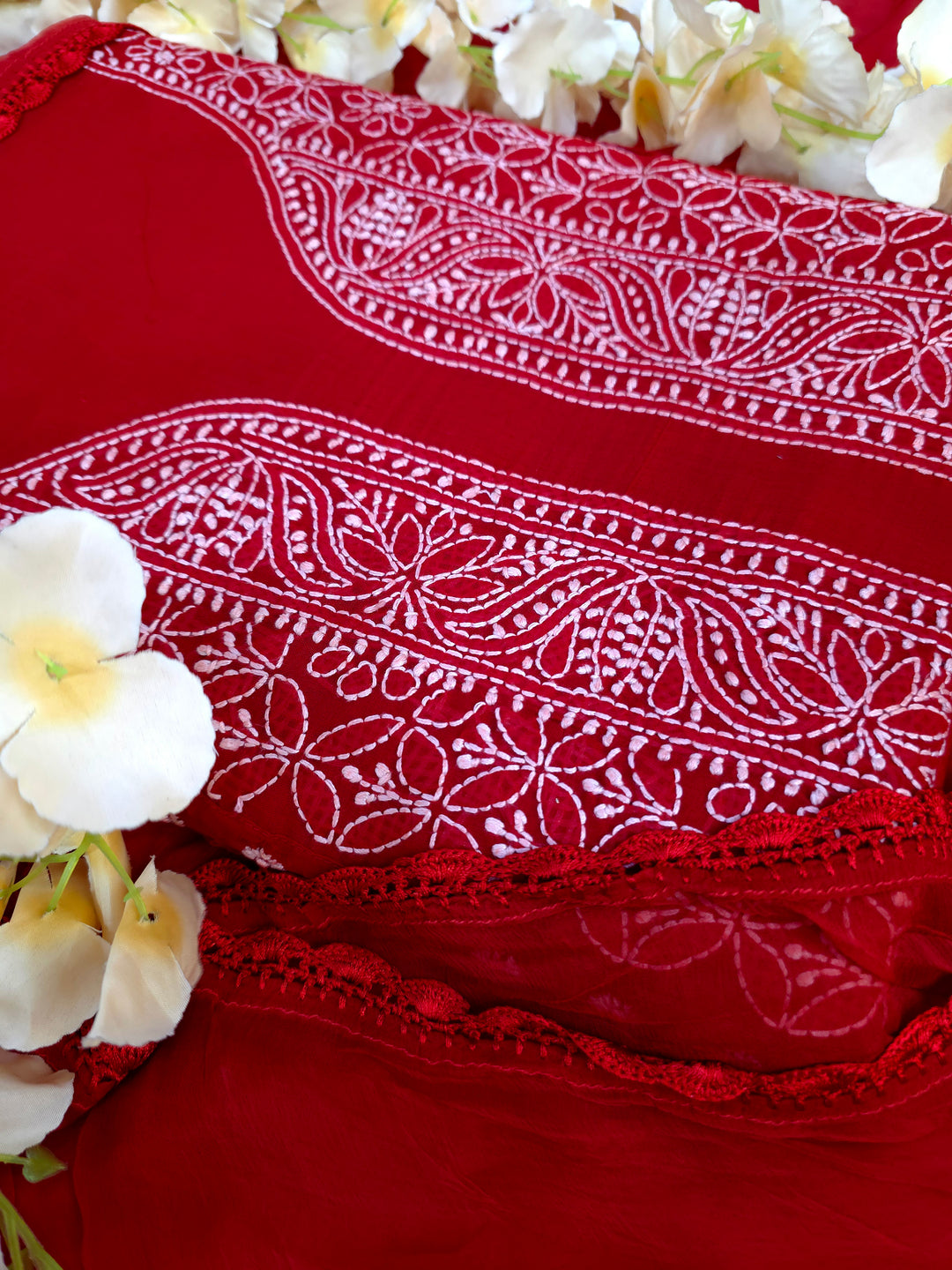 Darz Lucknowi Chikankari  Dress Material – Handmade Cotton Suit with Chiffon Dupatta