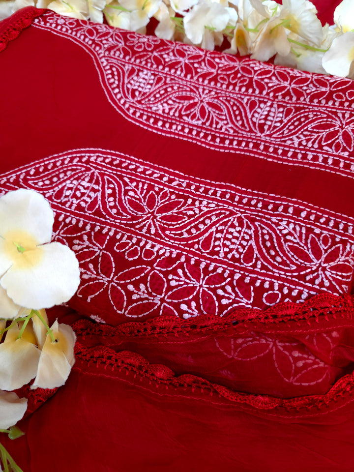 Darz Lucknowi Chikankari  Dress Material – Handmade Cotton Suit with Chiffon Dupatta