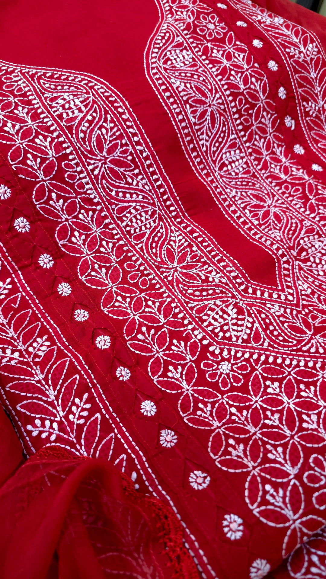 Darz Lucknowi Chikankari  Dress Material – Handmade Cotton Suit with Chiffon Dupatta
