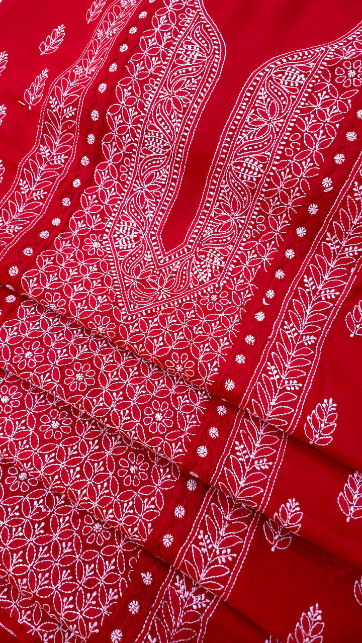 Darz Lucknowi Chikankari  Dress Material – Handmade Cotton Suit with Chiffon Dupatta