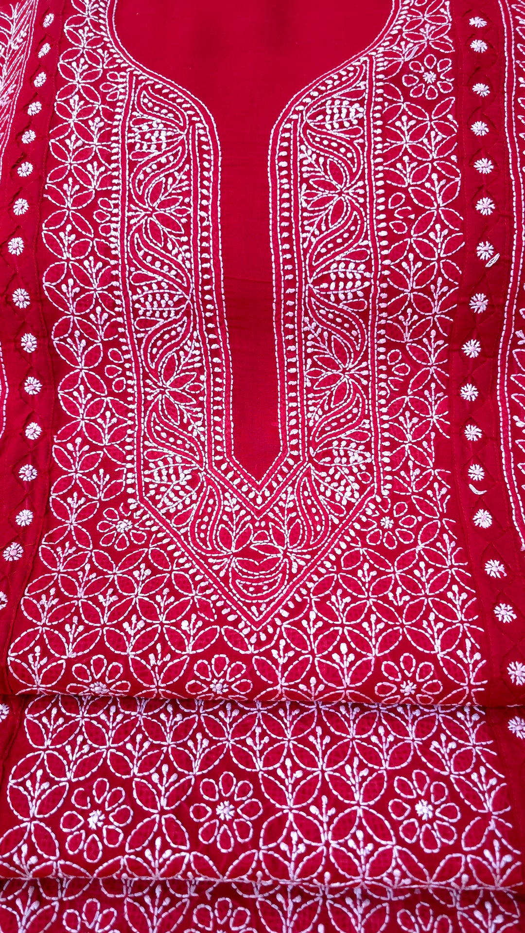 Darz Lucknowi Chikankari  Dress Material – Handmade Cotton Suit with Chiffon Dupatta