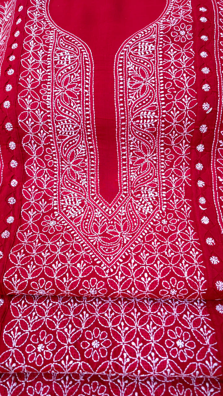 Darz Lucknowi Chikankari  Dress Material – Handmade Cotton Suit with Chiffon Dupatta