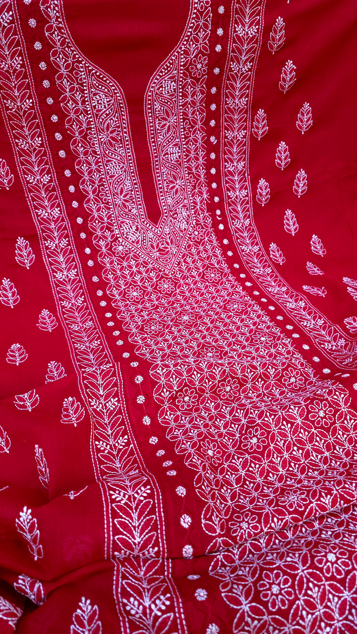 Darz Lucknowi Chikankari  Dress Material – Handmade Cotton Suit with Chiffon Dupatta